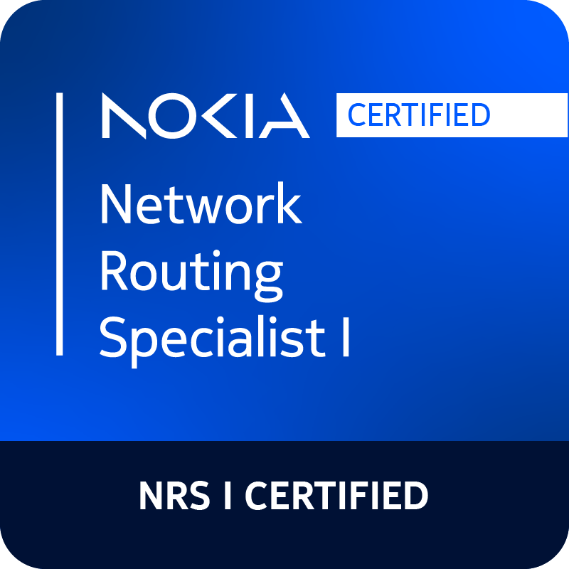 Nokia Certified Network Routing Specialist I — NRS I Certified badge.
